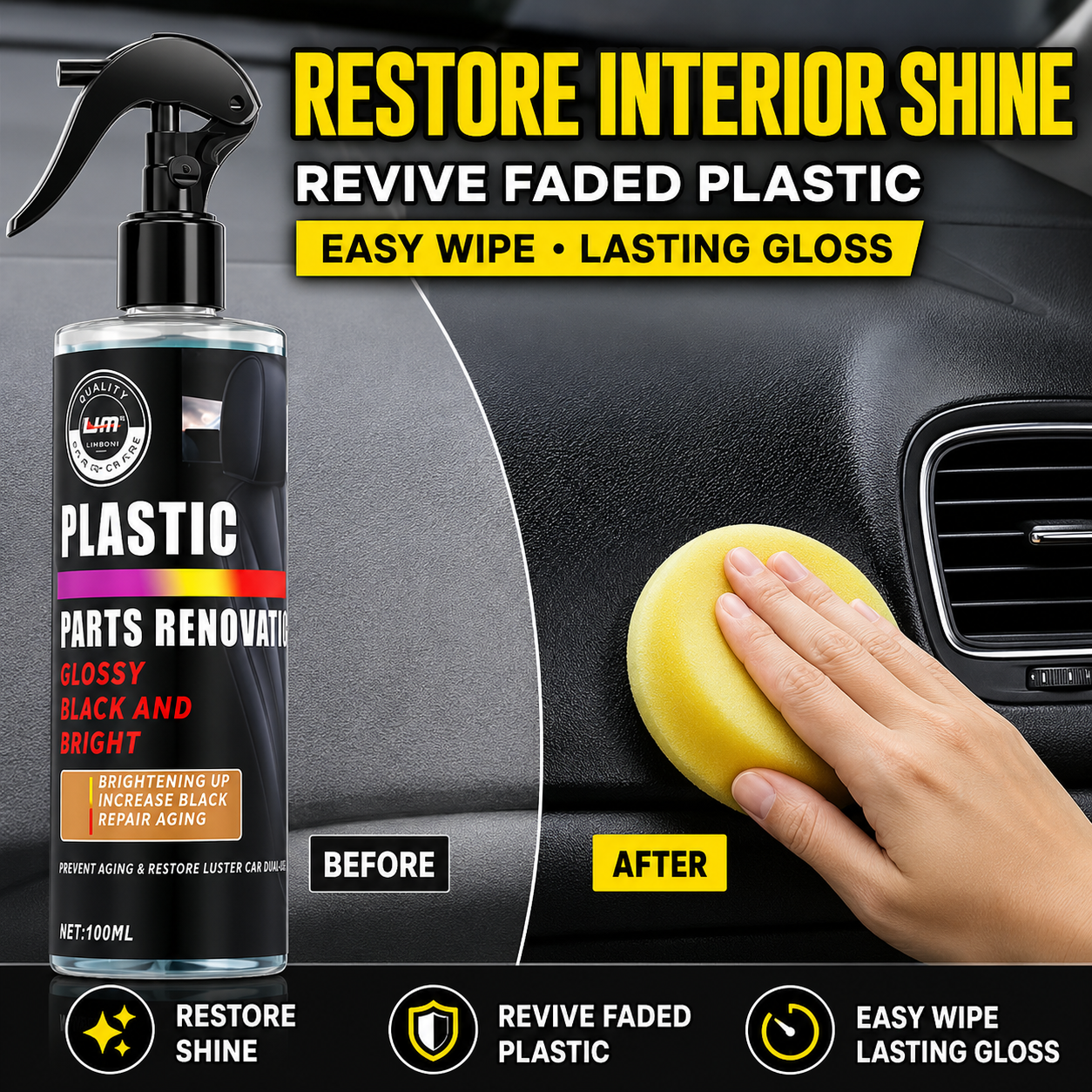 Trim Restorer Plastic - Car Plastic Renovation Spray, Anti-Aging Brightening